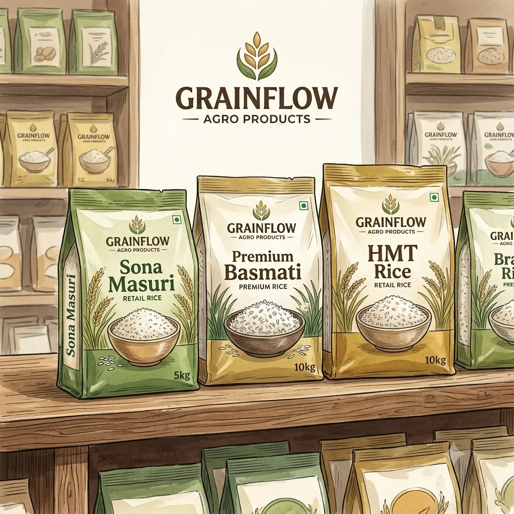 GrainFlow rice packs on a retail shelf