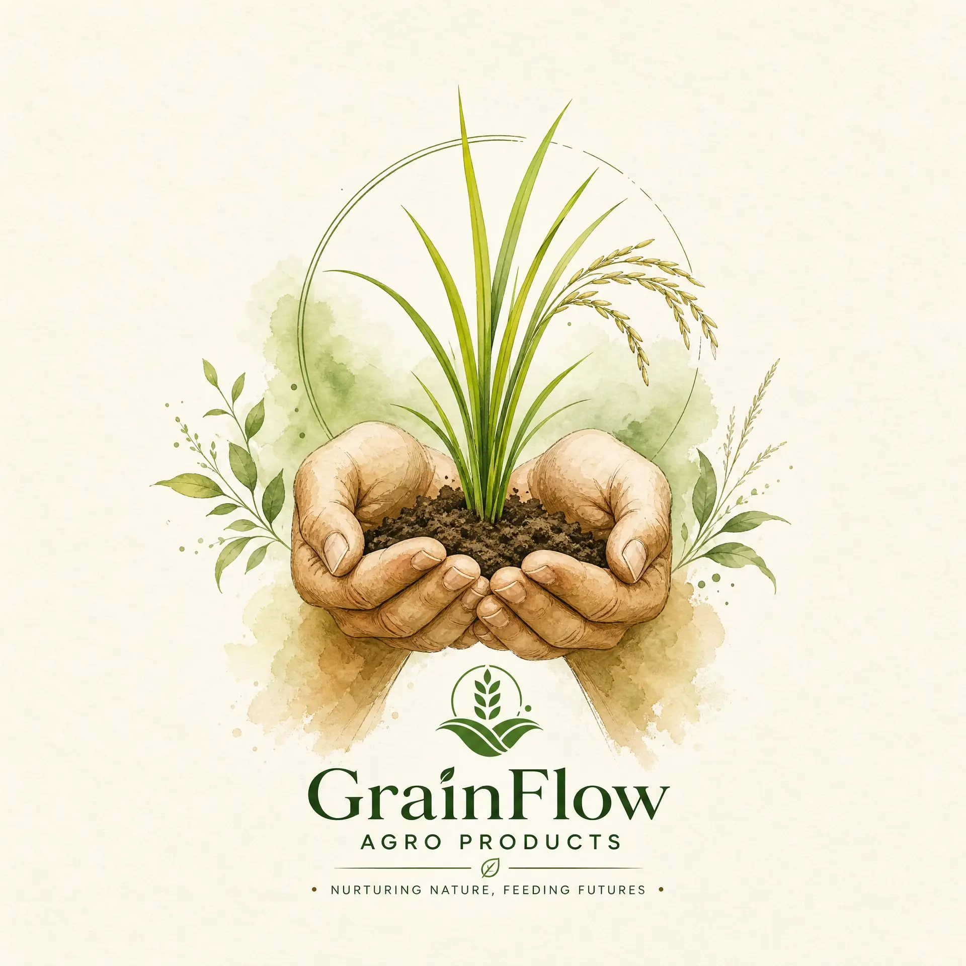 Hands holding a young rice seedling